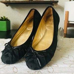 Coach Ballet Flats Black Monogram Gold Interior